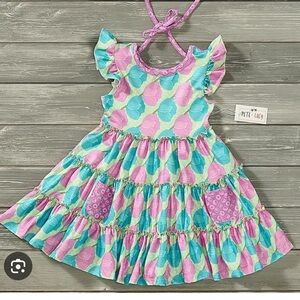 Pete + Lucy Bloomin Blossoms Colorful Kids Dress with Ruffle Sleeves, Size 5.